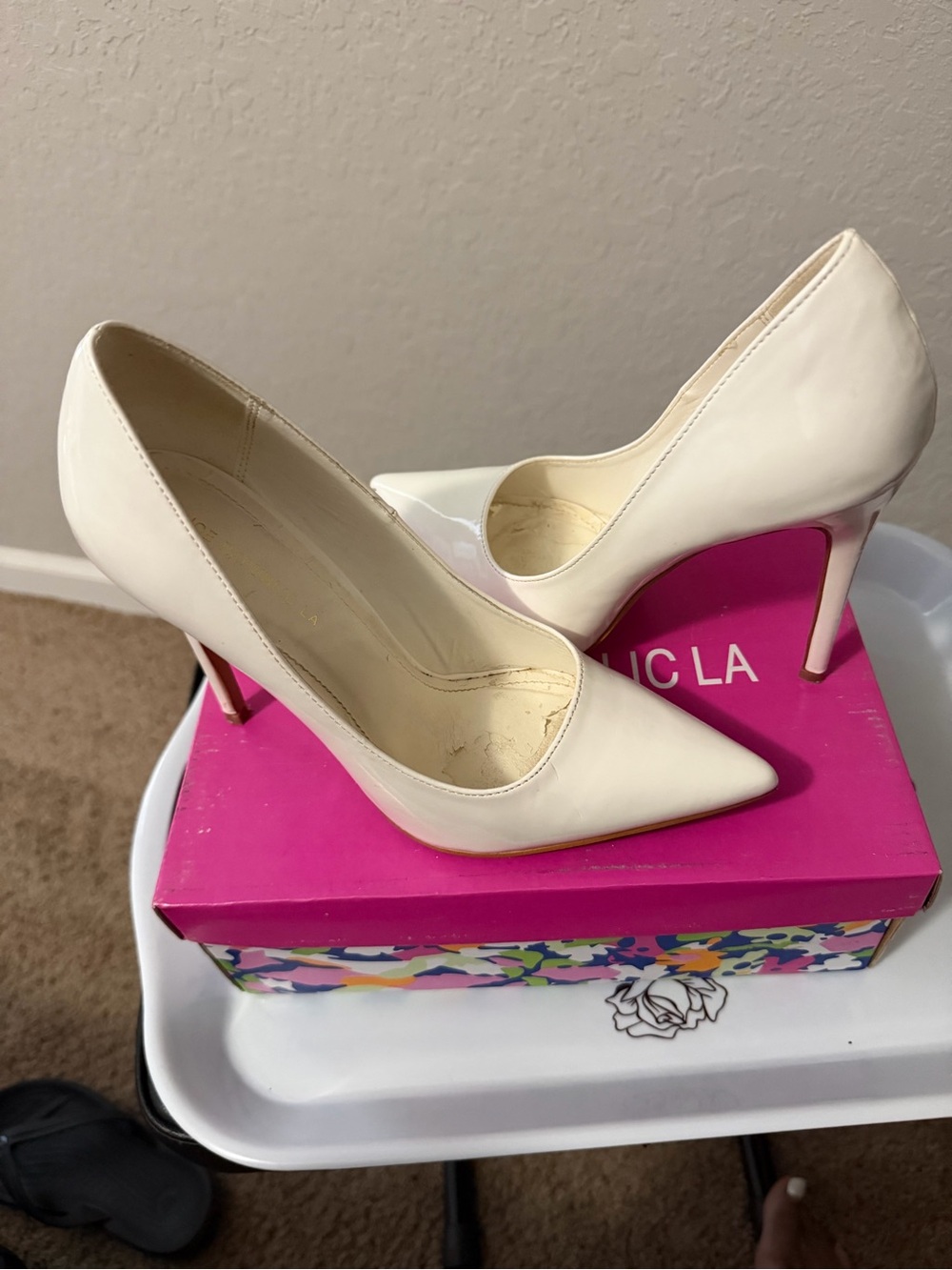 Shoe Republic LA Cream Pointed-Toe Stiletto Pumps